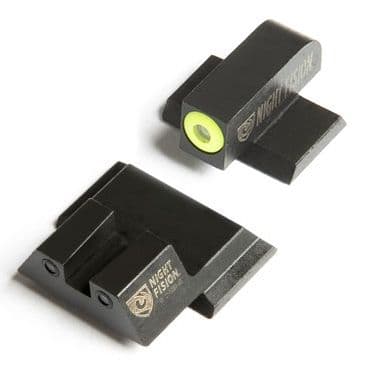 Night Fision Perfect Dot Night Sight Set w/Front Square Rear Yellow Front w/Green Tritium Black Rear w/Green T Fits Smith & Wesson M&P/M&P M2.0/SD9