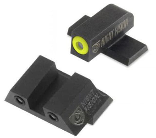 Night Fision Perfect Dot Night Sight Set w/Front Square Rear Yellow Front w/Green Tritium Black Rear w/Green T Fits Springfield XD/XDM/XD Mod.