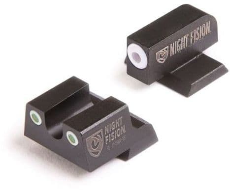 Night Fision Perfect Dot Suppressor Height Night Sight Set w/Front Square Rear White Front w/Green Tritium White Rear w/Green Tr Suppressor Height S&W