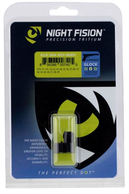 Night Fision Perfect Dot Suppressor Height Night Sight Set w/Front Square Rear White w/Green Tritium Glock 17/17L/19-41