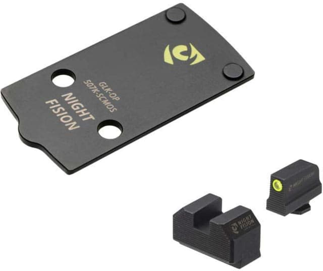 Night Fision Holosun 507K Adapter Plate Glock Mos + Tritium Ylw Front Sight Combo Black