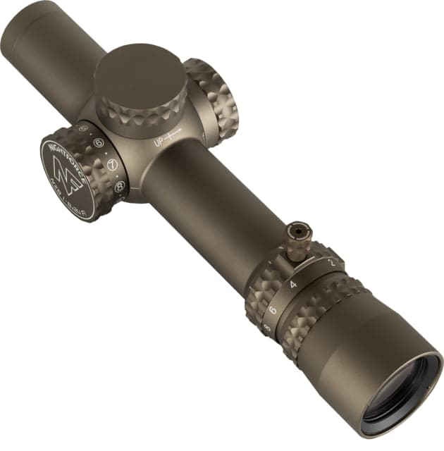 NightForce NX8 Capped E/W Rifle Scope 1-8x24mm 30mm Tube First Focal Plane FC-DMx Reticle Dark Earth