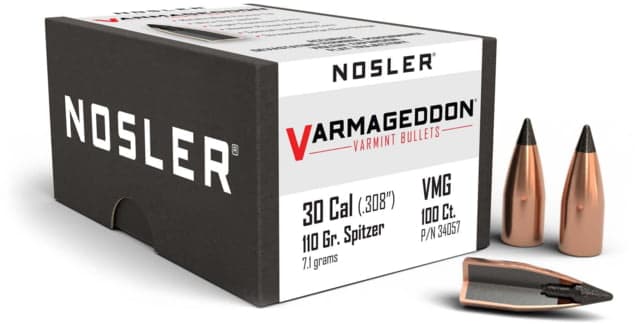 Nosler Varmageddon 30 Caliber .308 110 GR Flat Base Tipped FBT 100 Box