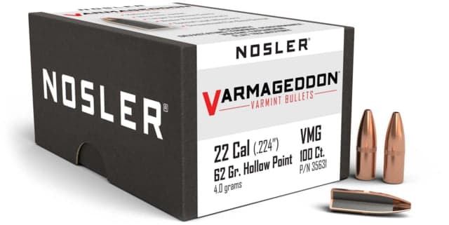 Nosler Varmageddon 22 Caliber .224 62 GR Flat Base Hollow Point FBHP 10