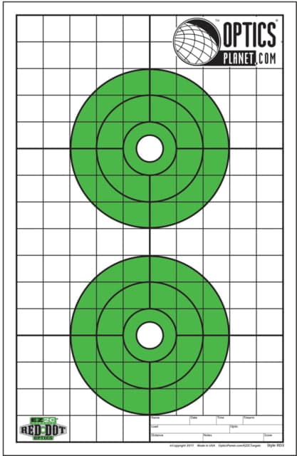 OpticsPlanet Exclusive EZ2C Targets Red Dot Optics Style 3 Green and Black Ink on High Quality White Paper 25 Pack