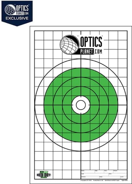 OpticsPlanet Exclusive EZ2C Targets Red Dot Optics Style 5 Green and Black Ink on High Quality White Paper 25 Pack