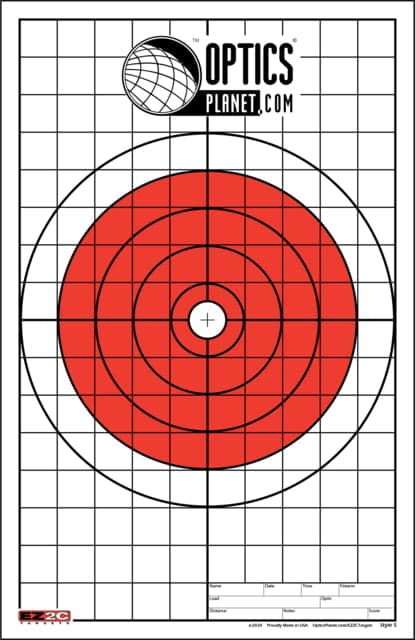 OpticsPlanet Exclusive EZ2C Targets Style 5 Bullseye with Grid Sight-In Target 25 Pack Red/Black/White