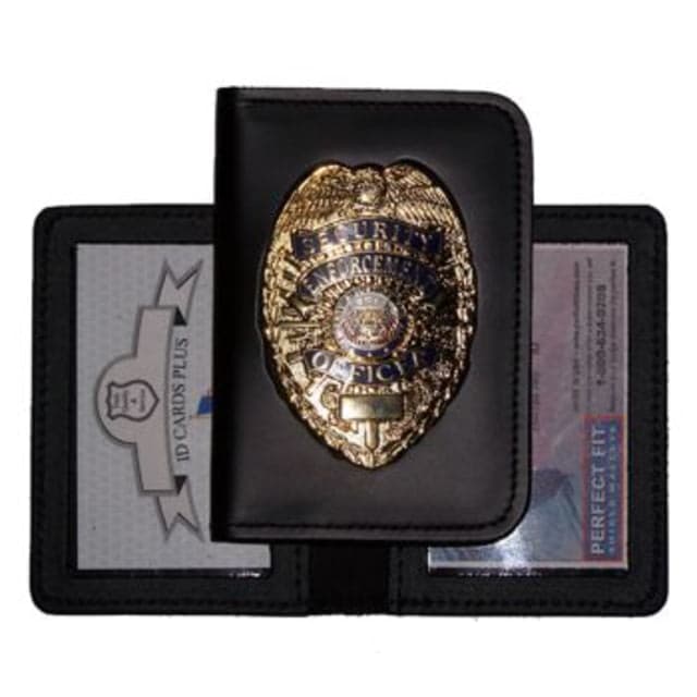 Perfect Fit Duty Leather Book Style Case w/ Double ID & Outside Mount - 3.25in x4.63in