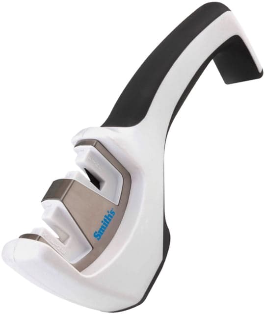 Smith's Sharpeners Gourmet Pull Thru Ceramic 8in Overall Non-Slip Base White And Gray Soft Grip Synthetic Handle