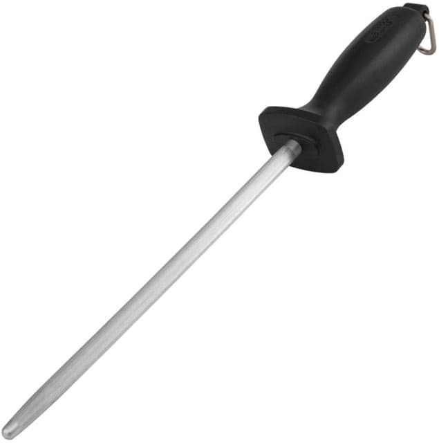 Smith's Sharpeners Sharpening Steel 9in 14in Overall Black Synthetic Handle 9in Steel Rod Realigns Straight Edge Knives Oversized Hand Guard Hang Ring