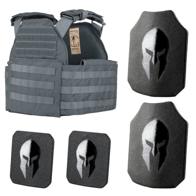 Spartan Armor Systems Spartan Armor/Sentinel Plate Carrier and AR550 Level III Body Armor Package Base Coat Wolf Gray Adjustable