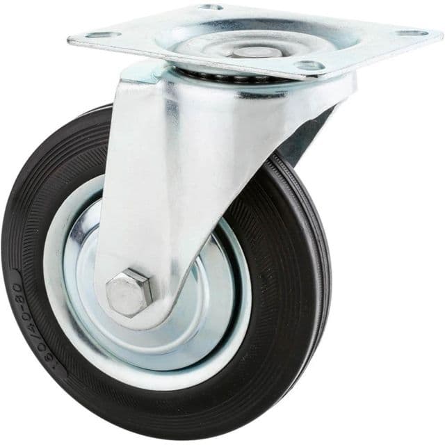Steelex 6in Black Rubber Swivel Caster Plate Mount