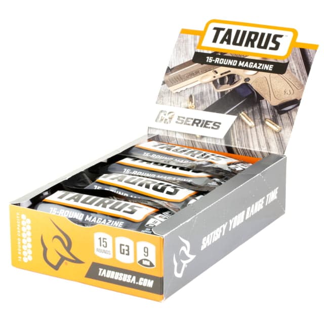 Taurus G3 Magazine Pop Display 12 Mags 15 Round 9mm Luger Pistol Magazine w/ Polymer Base Plate Black 1 Pack Steel 15RD