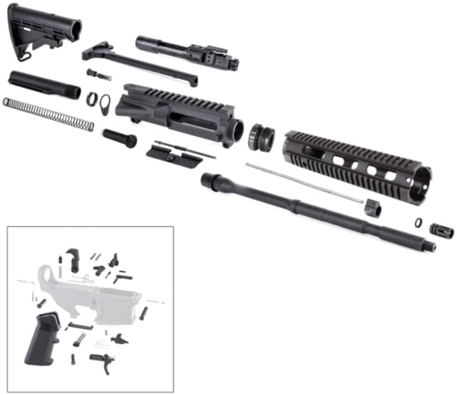 Tiger Rock AR-15 Rifle Build Kit BCG LPK and Stock Kit 5.56mm 17in 16in Barrel M4 A2/Gov Carbine 1x8 1/2x28 10in Quad Rail Handguard Brake Nitride