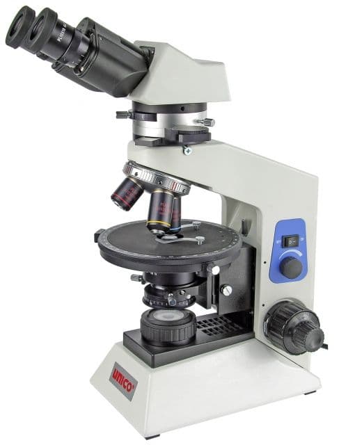 UNICO LED Illuminated Polarizing Binocular Microscope w/ Paired 10x Eyepiece Plan Polarizing Objectives 10x 20x 40x Revolving Stage 90V-240V