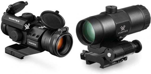 Vortex StrikeFire II 1x30mm 4 MOA Red Dot Sight Hard Anodized Matte Black w/VMX-3T Magnifier with Flip Mount
