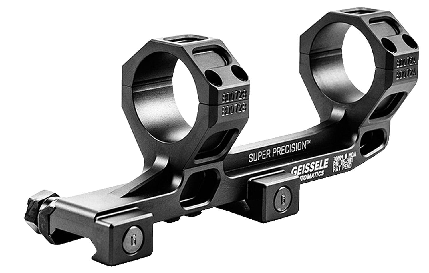 Geissele Automatics Super Precision AR-15/M4 30mm 7075 T6 Aluminum Extended Scope Mount, Hardcoat Anodized Black - 05381B