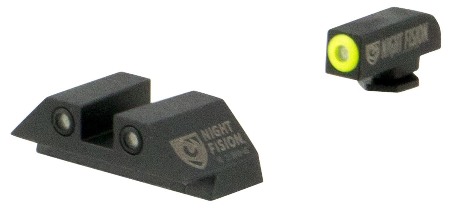 Night Fision Night Sight Set for Glock 17/17L/19/22-28/31-35/37-39 Pistols, Green with Yellow Square Front, Green with Black Square Rear - GLK-001-003-YGZG
